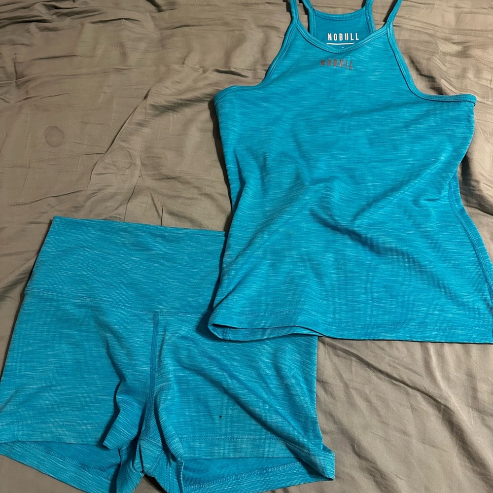 Nobull Women's Blue Set shorts and tank top